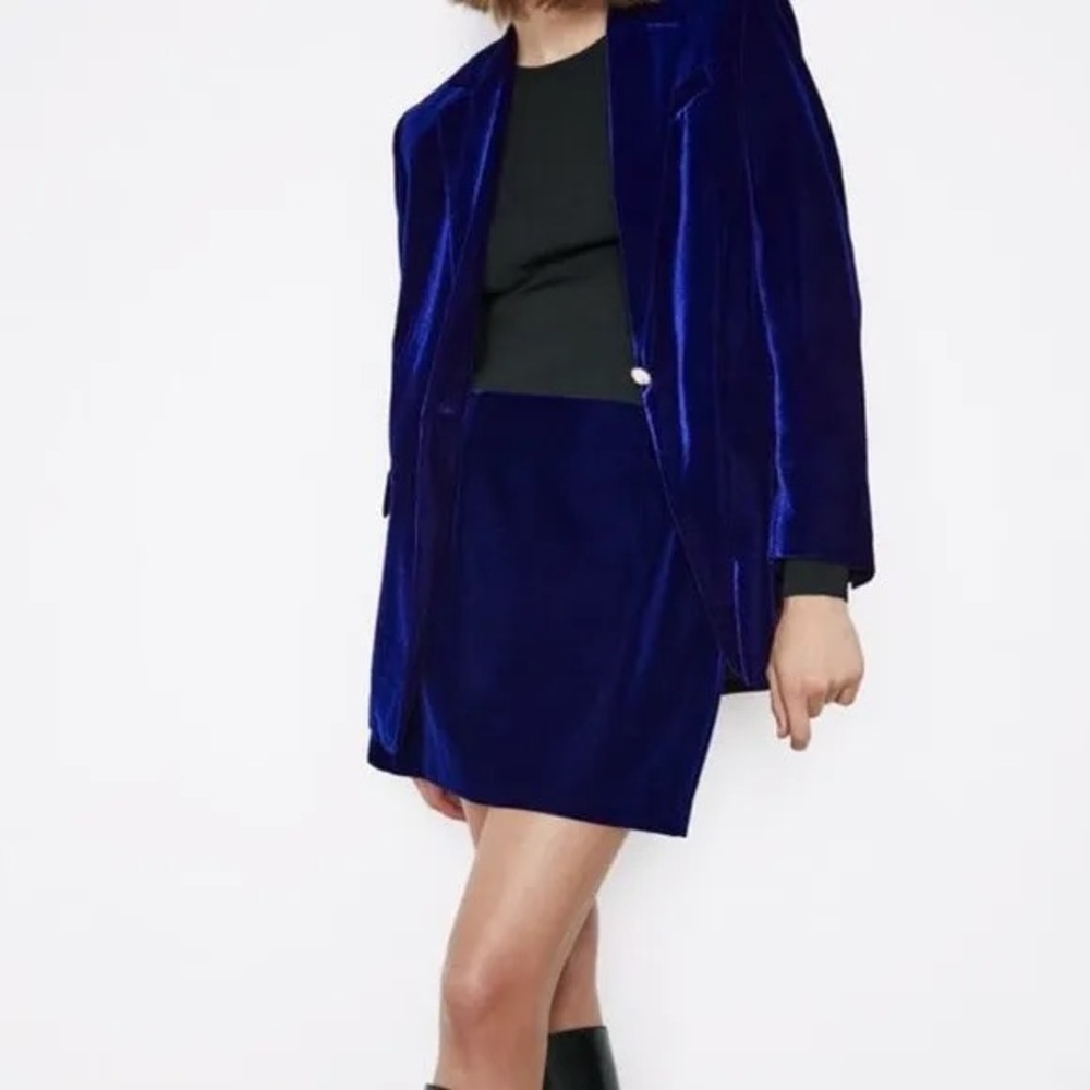 Zara Blue Velvet Mini Skirt